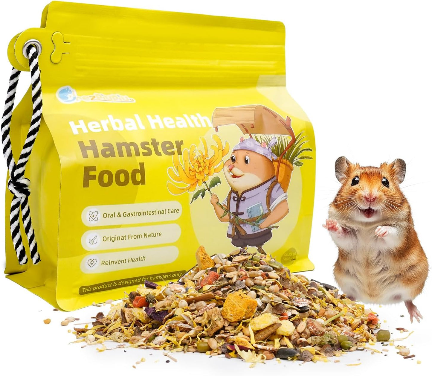 Dry Hamster Food Herbal Natural Flavor 16.23oz Portable Hamster Food Travel Pack for Outdoor Feeding Supports Oral and Digestive Health Relieves Inflammation