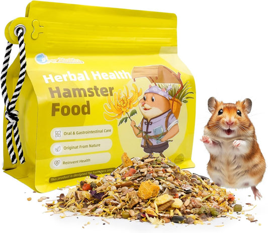 Dry Hamster Food Herbal Natural Flavor 16.23oz Portable Hamster Food Travel Pack for Outdoor Feeding Supports Oral and Digestive Health Relieves Inflammation