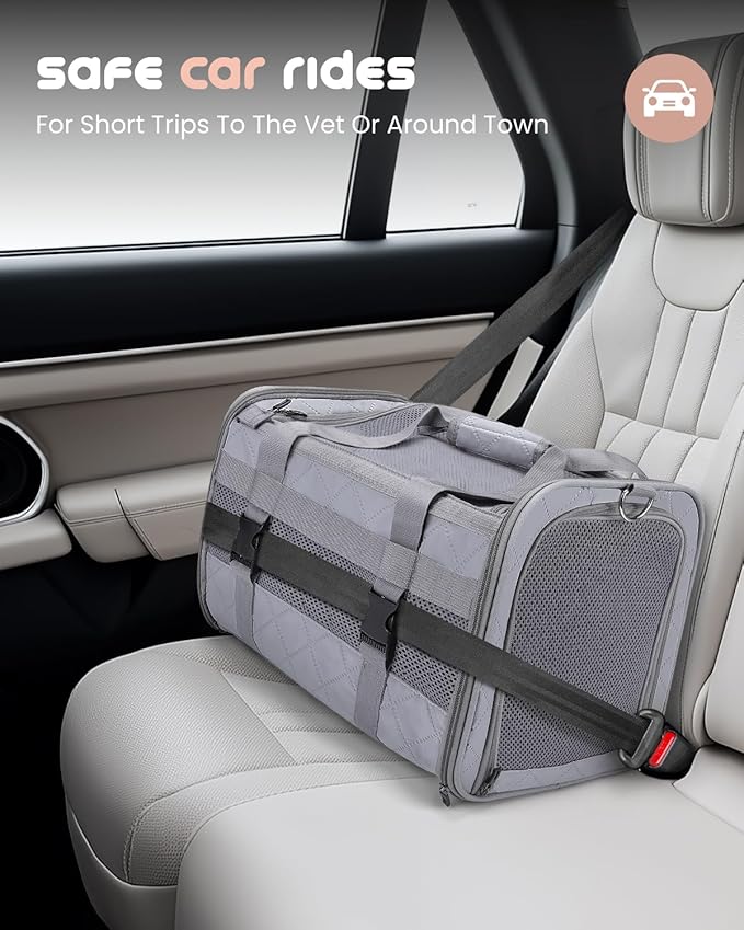 MIDOG Cat Carrier Soft for Small to Medium-Sized Cats,Up to 25 Lbs, TSA Airline Approved Soft Sided Pet Carrier,Collapsible Travel Cat Carry Bag(Grey)