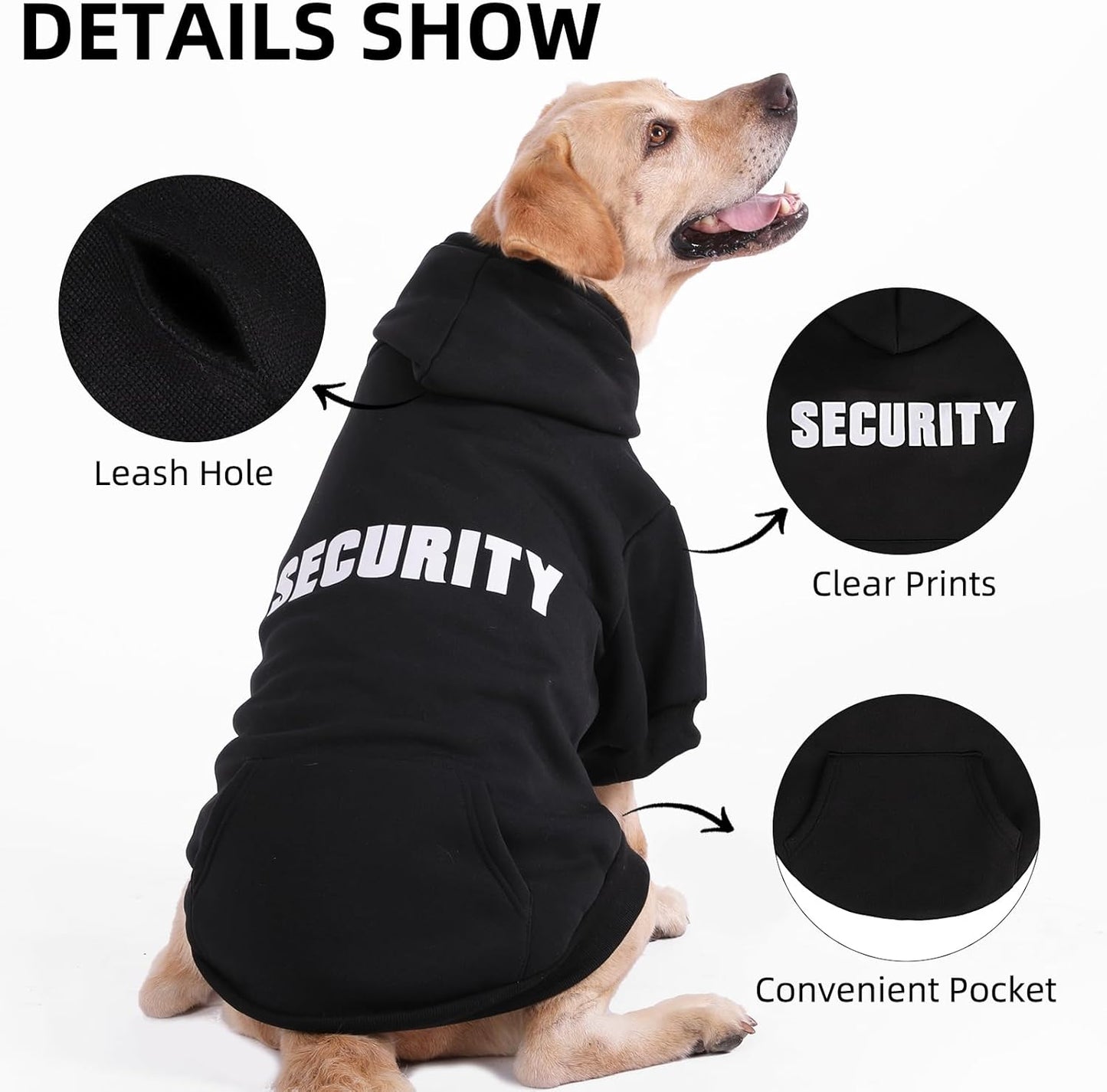 PUPTECK Security Dog Hoodie, Soft Warm Winter Pet Sweater Clothes, Puppy Cold Weather Coats Hooded Sweatshirt with Pocket, Dog Halloween Costume for Small Medium Large Dogs, Black L