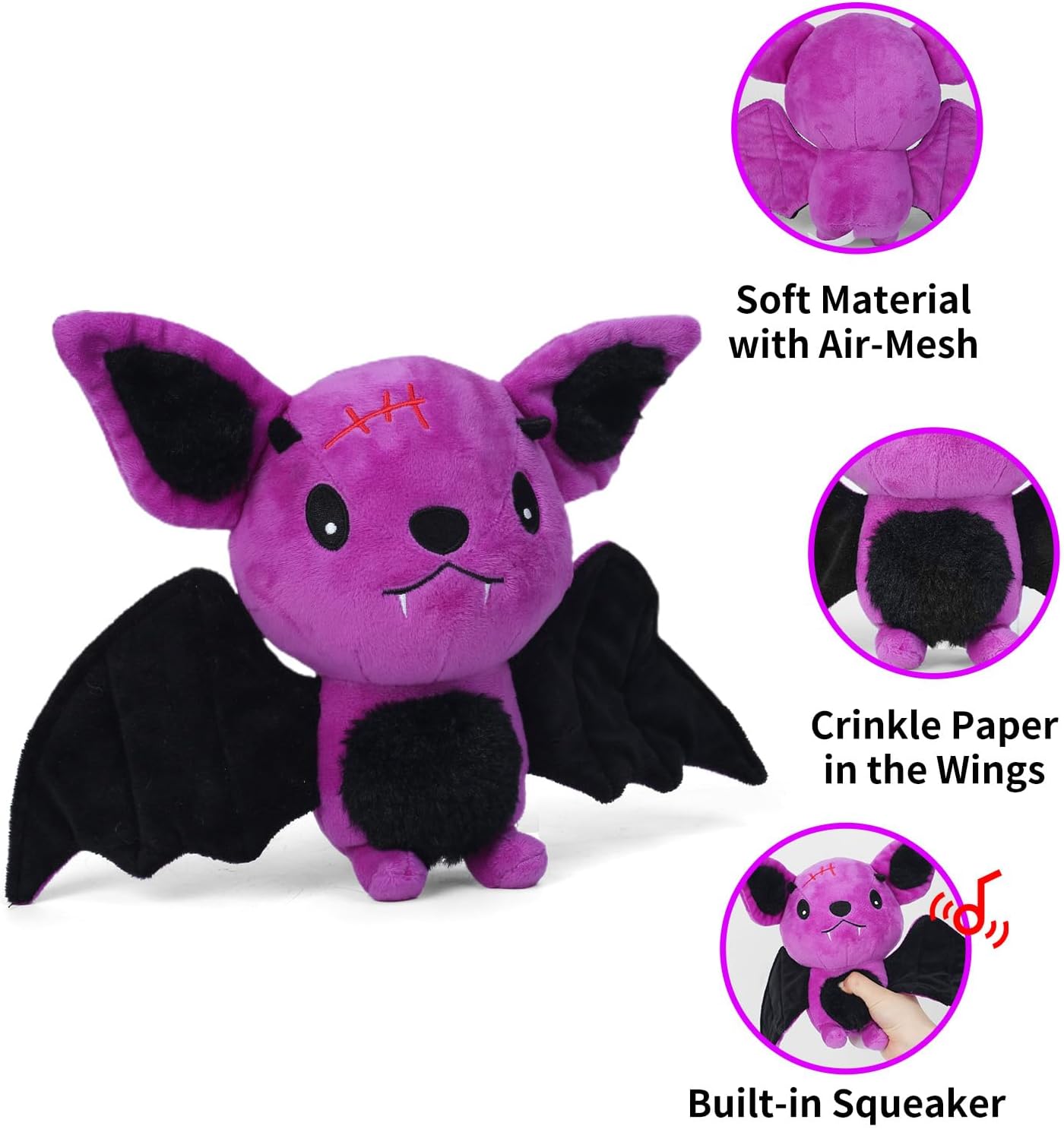Blnboimrun Dog Toys for Aggressive Chewers, Squeaky Plush Bat with Crinkle Paper, Durable Interactive Chew Toys for Small, Medium & Large Dogs, Indoor Outdoor Play Pet Gift