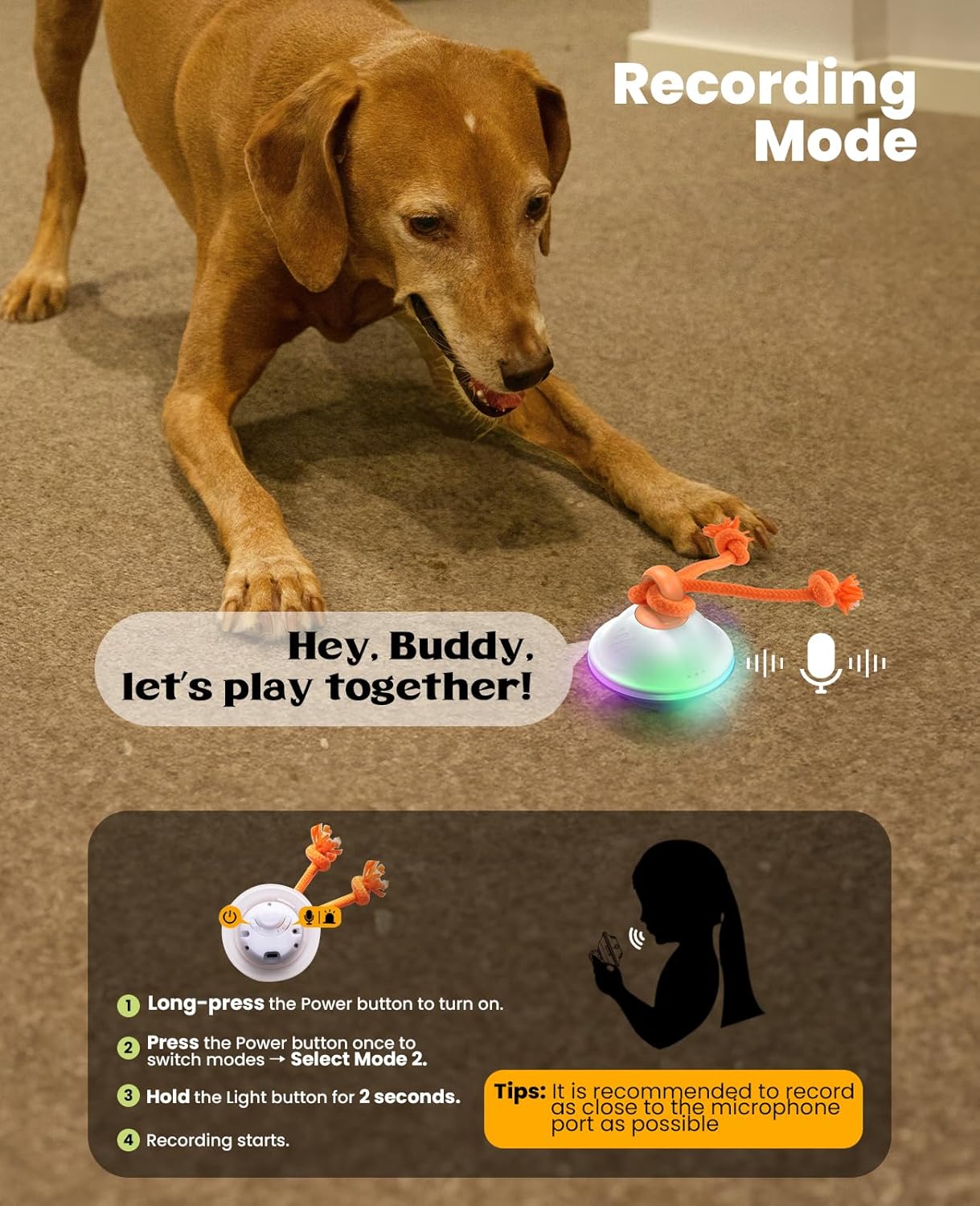 Smart Interactive Dog Toys, Automatic Moving and Rolling Dogs Ball with Rope, Motion-Activated Wicked Ball for Small Medium Dogs for Boredom, RGB Lights, Stimulating Sound, Voice Recording