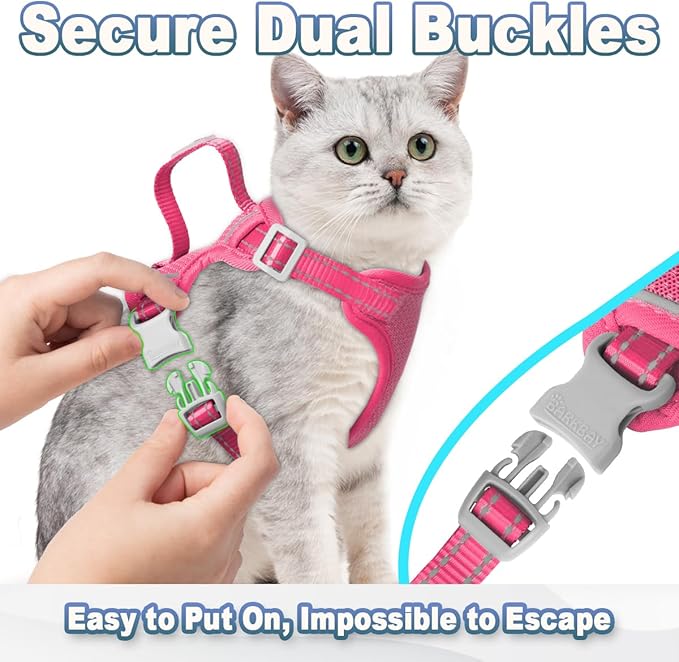 Cat Harness and Leash Set Escape Proof for Kitten Walking, Soft Adjustable Top Handle Vest Harnesses for Cats, Easy Control Breathable Reflective Small Medium Large, Pink, XXS