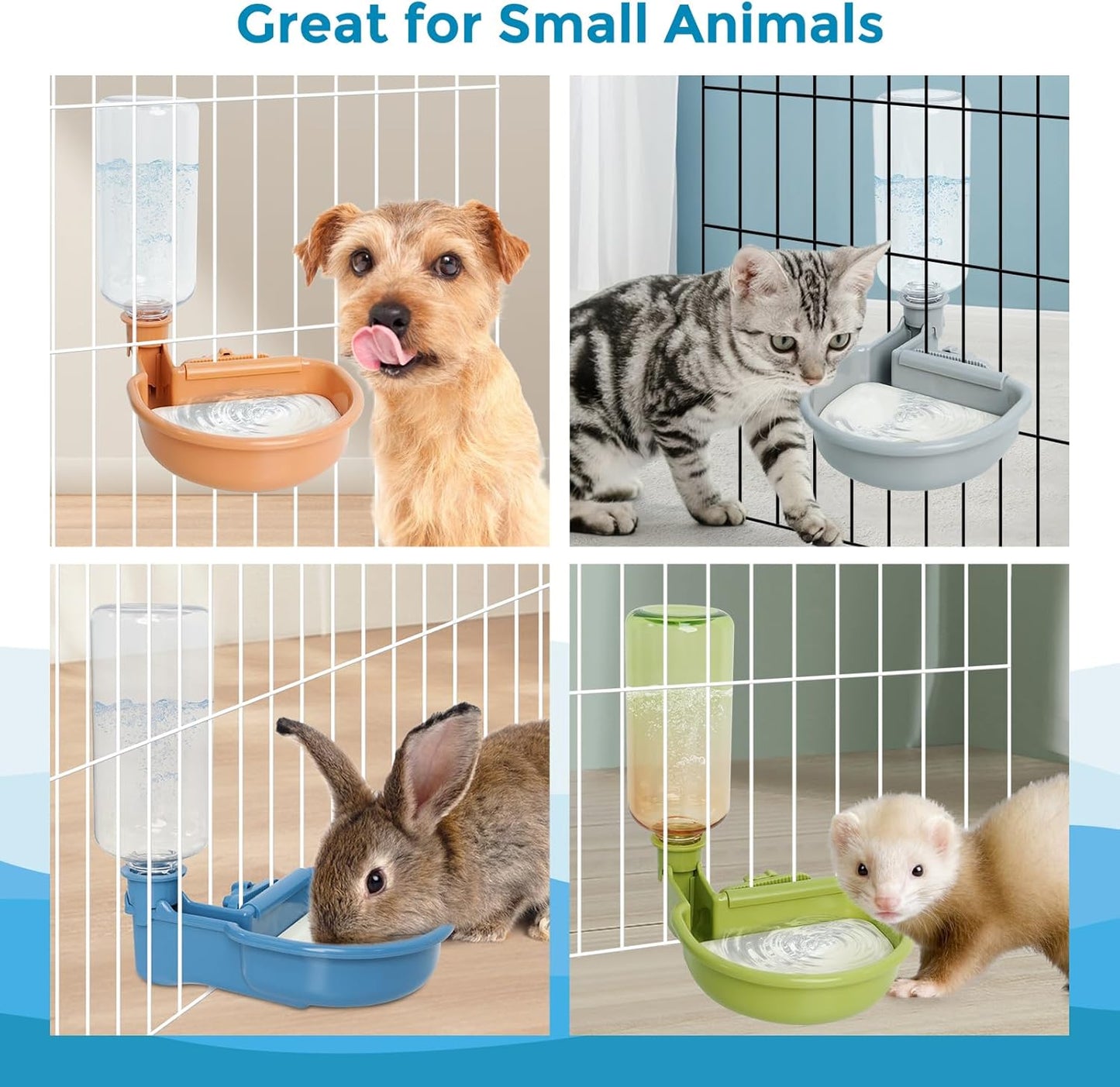 VANNON 23oz Pet Water Bottle, Gravity Dog Water Bowl Dispenser for Cage, Anti-Overflow Water Dispenser for Small Dogs, Cats, Rabbits and Other Small Animals, BPA Free, Grey