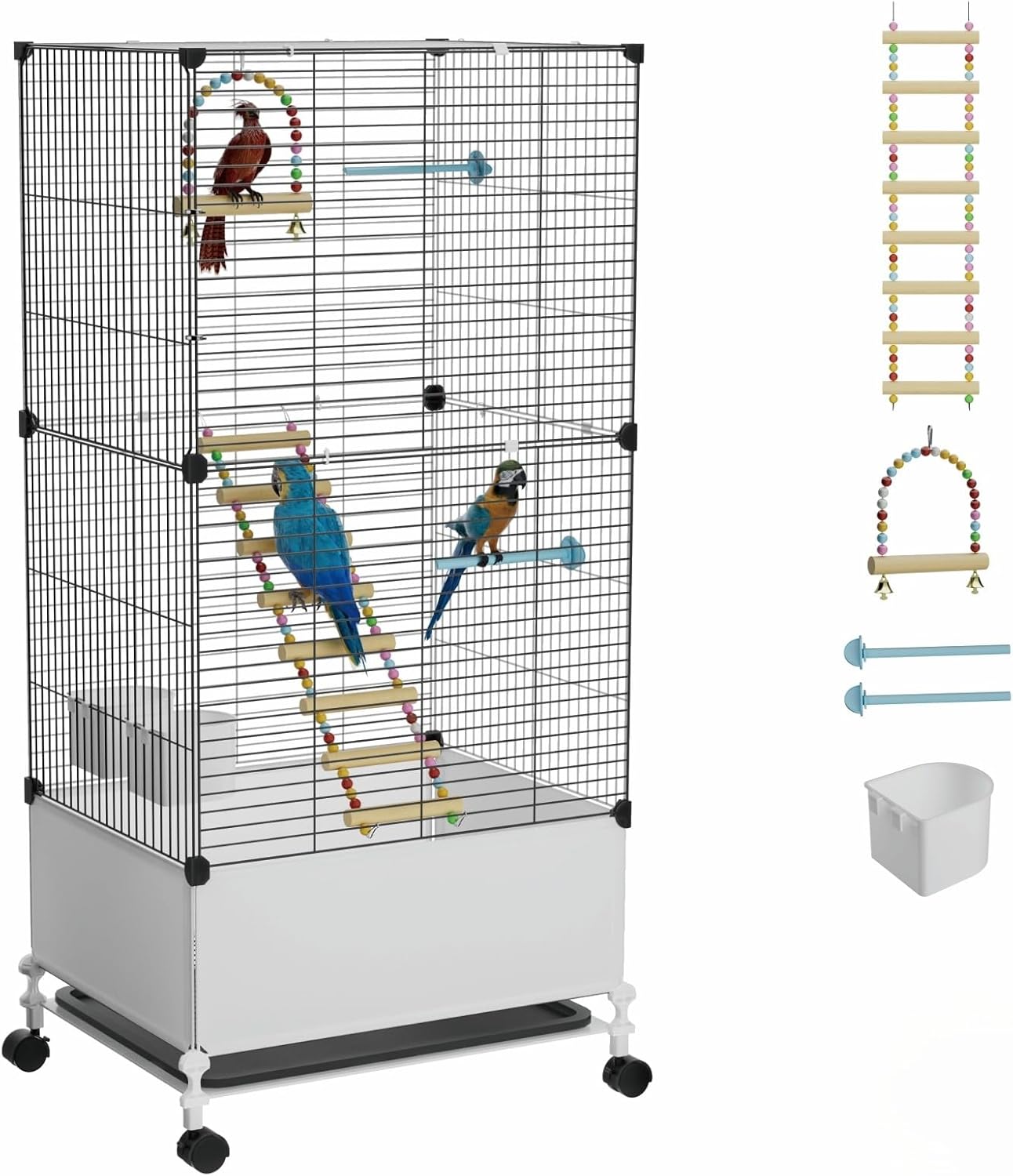 Big Flight Bird Cage, Black Parakeet Cages with Rolling Stand & Wheels, Wide Birdcage for Parrots Cockatiels Conure Budgie Canary Finch Lovebird