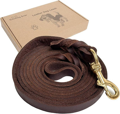 Guiding Star Leather Dog Leash 6ft, Dog Leashes for Large Dogs Heavy Duty, Soft Braided Handmade Leather Training Leash for Large & Medium Dogs (6ftx1inch, Brown)