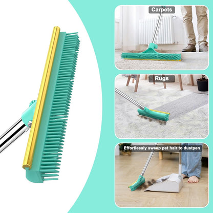 Carpet Rake for Pet Hair Removal - 60" Adjustable Long Handle Carpet Rake, 3 in 1 Reusable Pet Hair Removal Tool Kit, Cat Dog Fur Rakes Scraper Carpet Broom for Carpets, Rugs, Mats