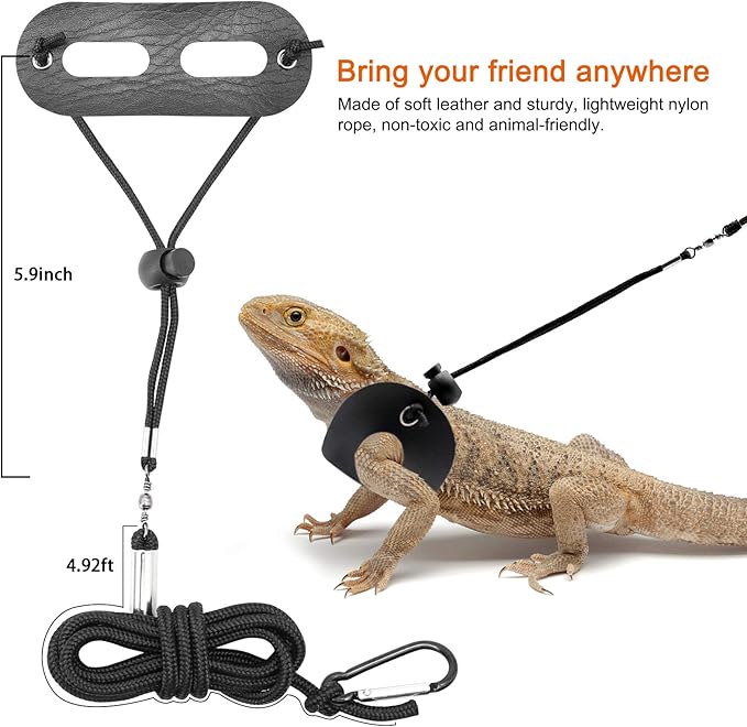 BWOGUE Bearded Dragon Harness and Leash Adjustable Leather Lizard Reptiles Harness Leash for Amphibians and Other Small Pet Animals (S,M,L,3 Pack)