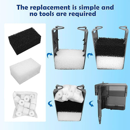 Aquarium Filter Media Replacement for AquaClear 30 Power Filter,Three-Stage Filtration Tank Filter Maintenance Kit,Fish Tank Filter for 10- to 30-Gallon Aquariums