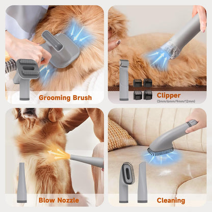 BONJELA Pet Grooming Vacuum and Dryer for Dogs with 3L Large Canister, Dog Grooming Vacuum Able to Store All Attachments, Powerful 15000Pa Suction Dog Vacuum for Shedding Grooming, Grey