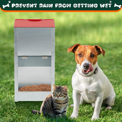 2 Pcs 12 Lbs Large Automatic Dog Feeders with Handle Acrylic Panel Galvanized Gravity Feeder Outdoor Hanging for Doggie Breed Dog Food Dispenser Container(Red, No Wheels)