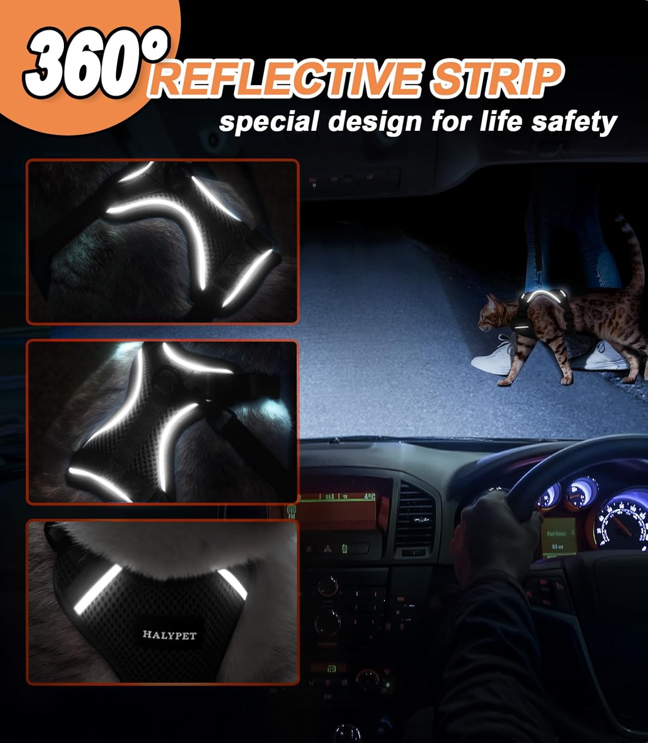 Halypet Cat Harness and Leash Set [ MAX Safety Third Generation ] Escape Proof Soft Adjustable Cat Leash Breathable Comfortable Vest Easy to Wear Kitten Harness for Outdoor Walking Black Small