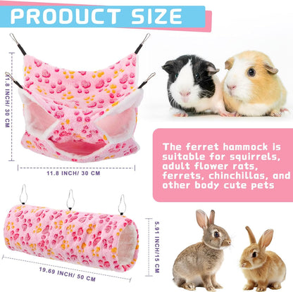 Sweetude 6 Pcs Rat Hammock Set Ferret Hanging Tunnel 3 Tier Guinea Pig Hammocks Hideout Soft Chinchilla Bed for Cage Accessories Hide,Play and Sleep(Dreamy,Paw)