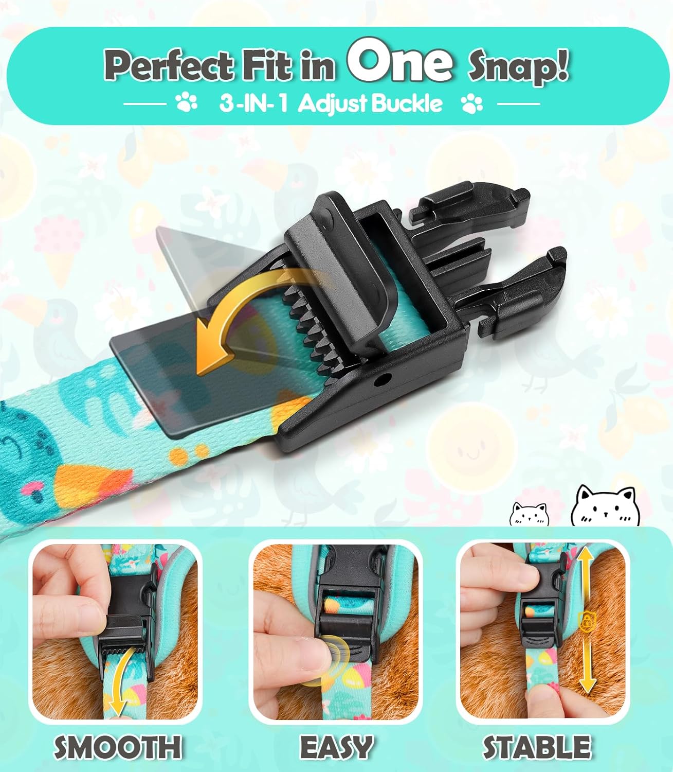 Halypet Cat Harness and Leash Set[MAX Safety 4th-Gen] Cute Escape Proof Vest Harness for Girl&Boy Cat Walking, Comfortable Adjustable Leash and Reflective Strips for Outdoor Kitten, M Green Tropics