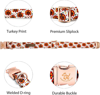 Elegant little tail Thanksgiving Dog Collar, Turkey Print Pet Collar Dog Durable Cute Dog Collars Winter Holiday Male or Female Pet Gift Adjustable Dog Collar for Small Puppy