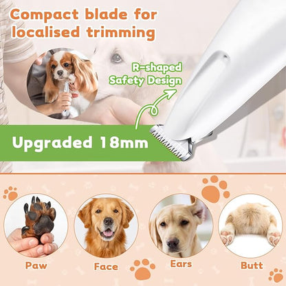 Dog Paw Trimmer with LED Light, 18mm Widen Blade, 35dB Low Noise, LED Display, Fully Waterproof, USB Rechargeable Pet Hair Trimmer for Dogs Cats Trimming Paws, Eyes, Ears, Face and Rump