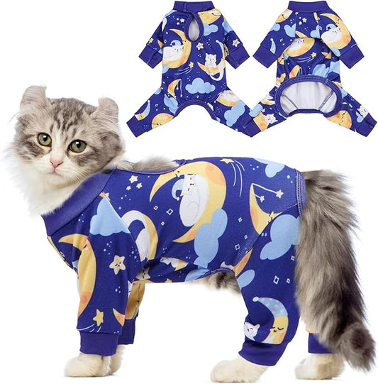QBLEEV Cat Onesie for Cats After Surgery, Sticky Hair Cat Pajamas for Cats Only, Recovery Suit Shirt for Male Female, Full Body Long Sleeve Surgical Bodysuit, Stop Licking & Shedding