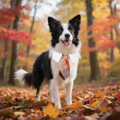 ADOGGYGO Fall Dog Necktie, Halloween Thanksgiving Pet Tuxedo, Orange Plaid Fall Neck Tie Collar for Medium Dogs (Medium)