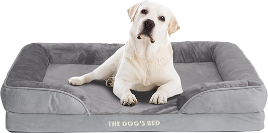 The Dog’s Bed, Orthopedic Standard Foam Waterproof Dog Bed with Standard Support, XL Silver Grey Plush, Waterproof, Supportive Dog Bed with Replaceable Covers