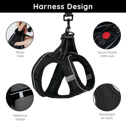 BELLA & PAL Step in Vest Harness for Small and Medium Dogs, No Pull Small Dog Harness with Leash Set, Comfortable Air Mesh Dog Vest Harness with Reflective Strip (Deep Black, XS)