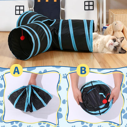 Pet Cat Tunnel, Y-3 Way Tunnels for Indoor Cats, Collapsible Pet Tunnel for Kitten, Puppy, Rabbit, 25cm-Wide Tunnels, Durable & Breathable, with Peek Hole Toy Ball