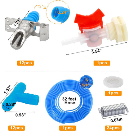 Upgrade Automatic Rabbit Watering Kit Include 12 Nipple Drinker Feeders, 32 Feet Odorless ID 5/16" Hose, Barb Fittings to G1/2" Thread Connector, Rabbit Nipples, Watering System Bucket Connector