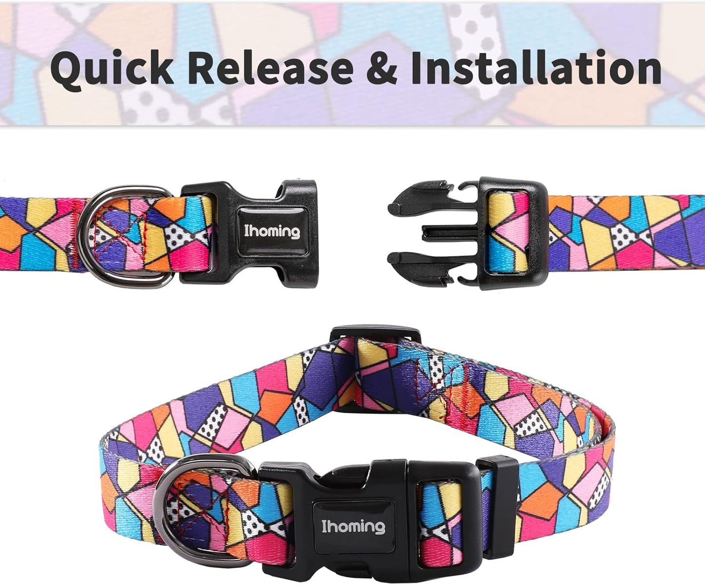 Ihoming Dog Collar and Leash Set for Daily Outdoor Walking Running Training, Geometric Design for Small Boys Girls Dogs Cats Pets, S-Up to 20LBS