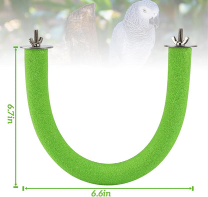 Rypet U Shape Parrot Perch Stand Toy for Paw Grinding Clean Stick Exercise, Rough-Surfaced Quartz Bird Perch Standing Cage Accessories for for Small Parakeets Cockatiels Conures Macaws Finches(Green)