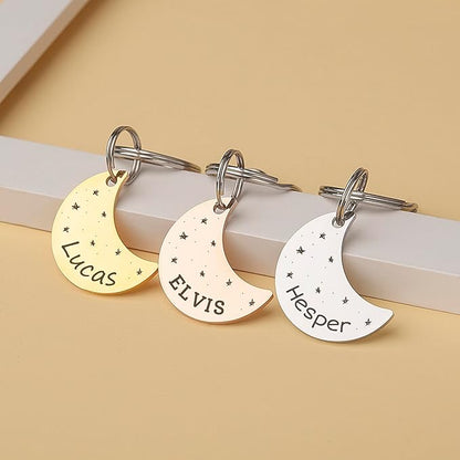 Anavia Small Size Dog Cat ID Tags, Small/XS Personalized Color Plated Stainless Steel Puppy Kitten Name Tags, Customized Engraved Nameplate Pet Collar Tag (Silver, Moon)