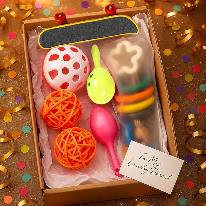 7 Pcs Parrot Bird Swing and perches for cage with Chew Toys Set- Pet Supplies Colorful Wooden Toys with Acrylic Décor Swing Hanging Birdcage Stands Playground for Lovebirds Conures Budgies.