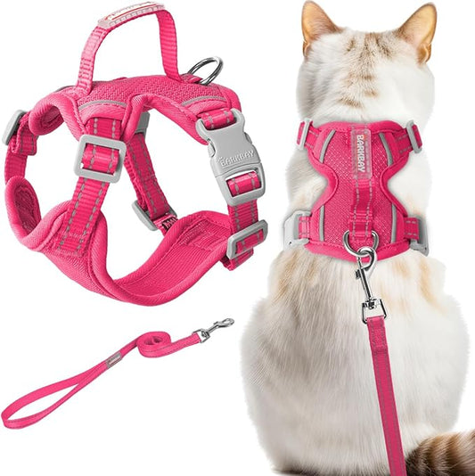 Cat Harness and Leash Set Escape Proof for Kitten Walking, Soft Adjustable Top Handle Vest Harnesses for Cats, Easy Control Breathable Reflective Small Medium Large, Pink, XXS