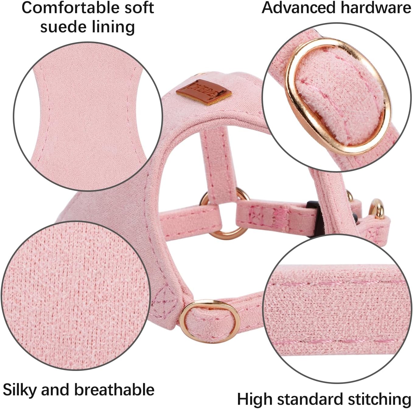No Pull Dog Harness- Lightweight, Soft, Adjustable Small Harness Collar and Leash Set, Suitable for Cats Puppy Small and Medium-Sized Dog Outdoor Training and Running (Pink, S)