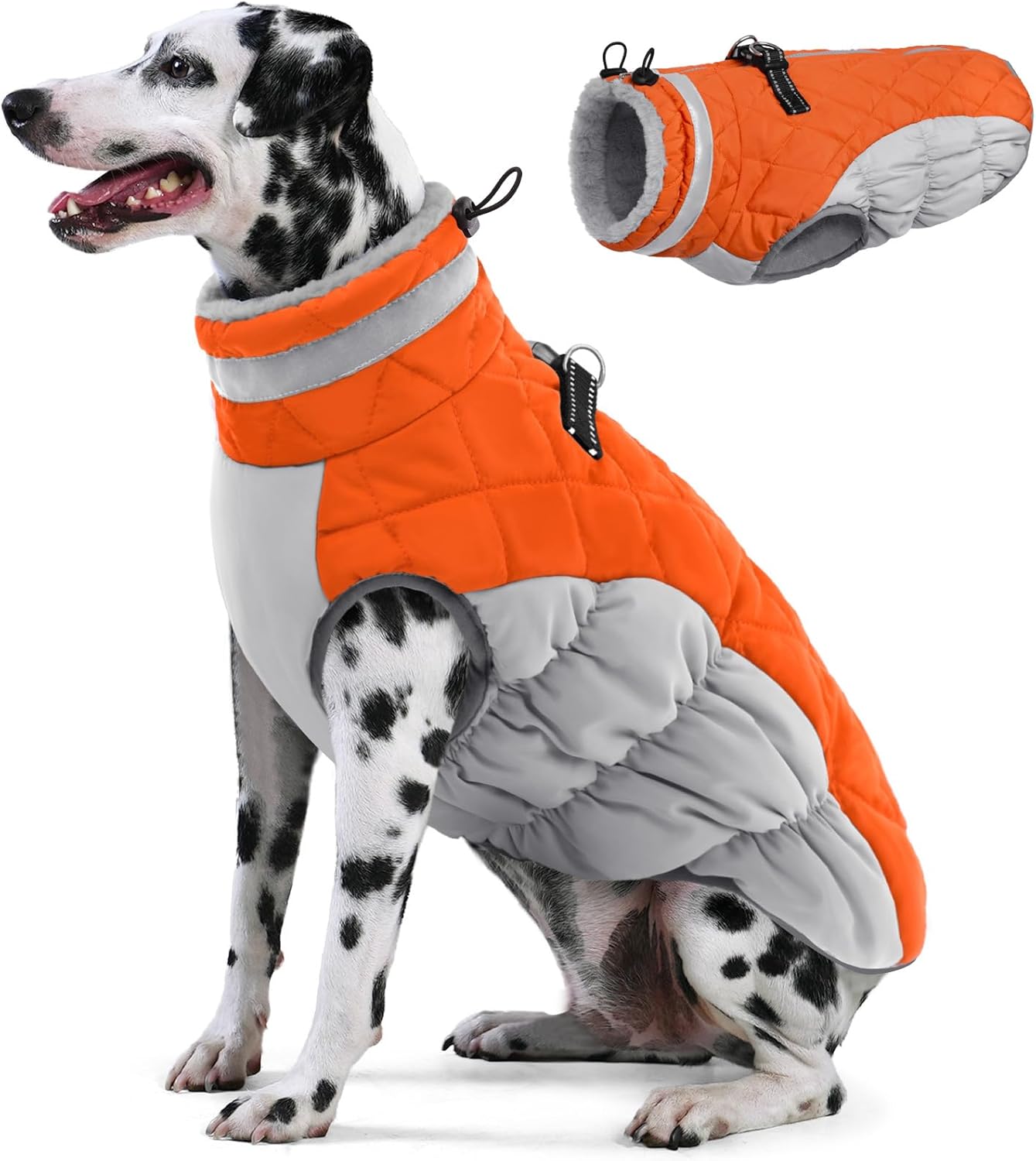 AOFITEE Dog Coat, Warm Dog Jackets for Large Dogs, Reflective Turtleneck Dogs Winter Coat with Harness Built in, Waterproof Windproof Pet Snow Jacket Fleece Vest for Cold Weather, Orange XXL