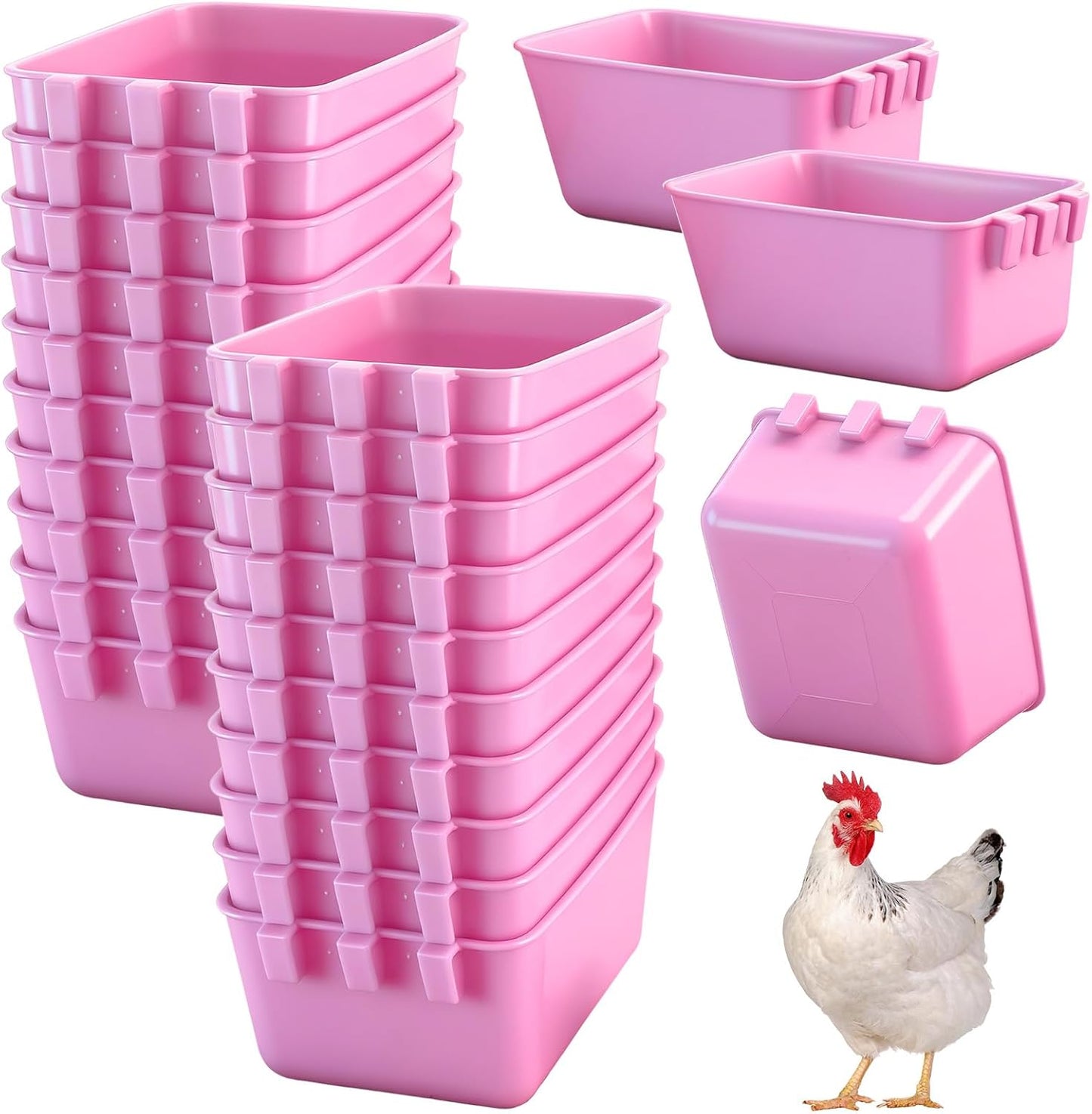 Maxdot 20 Pcs Cage Cups Chicken Feeder Waterer 16 oz Birds Feeders Hanging Bunny Cage Chicken Water Bowl for Pet Parrot Rooster Parakeet Gamefowl Poultry Pigeon Wire Hutch (Pink)