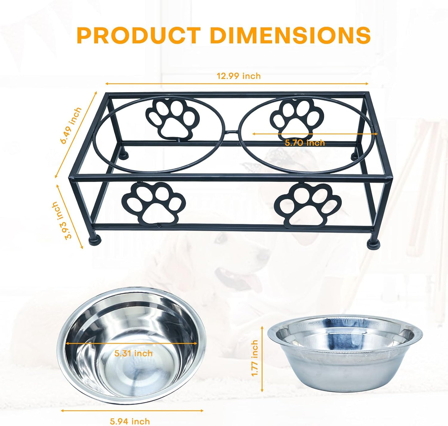 Elevated Dog & Cat Bowls with Stand – Raised Pet Feeder for Small Dogs & Cats, Stainless Steel Dog Food Bowls Elevated, Cat Food Bowl Stand, Elevated Cat Feeding Station (Black)