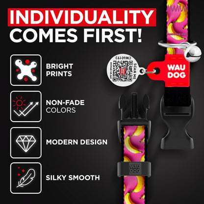 WAUDOG Nylon Cat Collar with Removable Bell and QR ID Tag for Small, Medium and Large Breeds Adjustable Long Lasting Durable Kitten Collars Boy & Girl