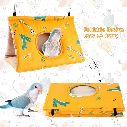Rypet Winter Warm Bird Nest House - Hanging Hammock Velvet Shed Hut Cage Plush Fluffy Birds Hideaway Sleeping Bed Fuzzy for African Grey Cockatoo and Other Amazon Parrot Large（Yellow）