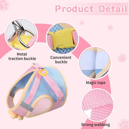 Cat Harness and Leash Set for Walking Escape Proof, Adjustable Kitten Harness Breathable Mesh with Reflective Strips Harness with Flower for Kitty Puppy Bunny Pink L