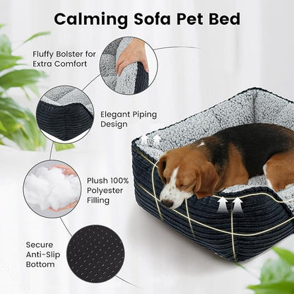 Miguel Washable Dog & Cat Bed with Removable Cushion for Medium & Small Dogs, Easy to Wash Pet Sofa Bed with Side Bolster, Anti-Slip Bottom, Black, 30 Inch