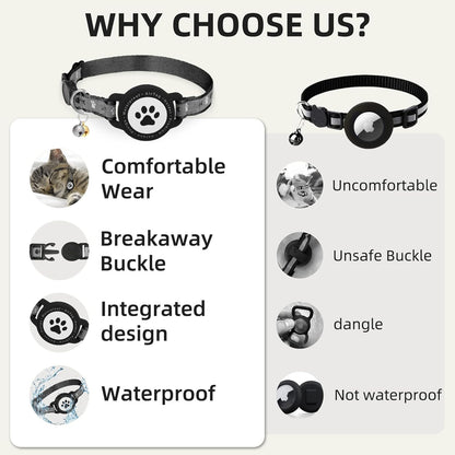 Waterproof Airtag Cat Collar, Reflective Cat Airtag Collar with Bell, Breakaway Cat collar AirTag Holder, Lightweight Kitten Collar for Apple Air tag, Cat GPS Collars for Girl Boy Cats, Kitten (Black)