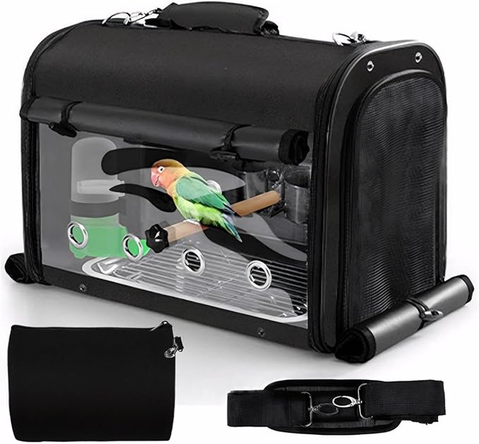 Sanmoncare Bird Carrier Bag Cockatiel Travel Cage with Stand, Lightweight Travel Carrier for Small Bird, Portable Parrot Travel Bag, Pet Transparent Travel Backpack