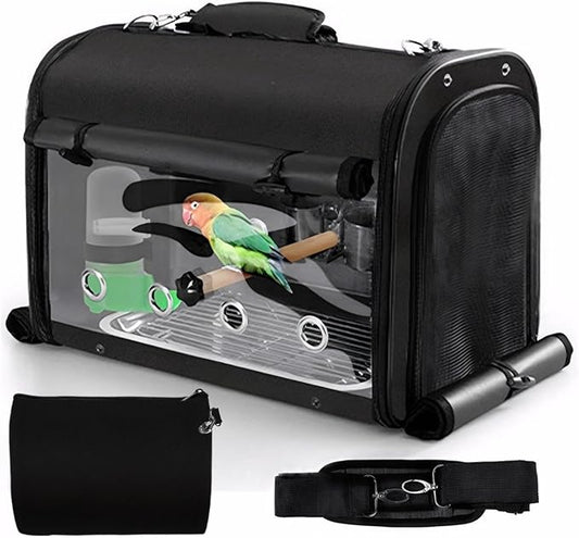 Sanmoncare Bird Carrier Bag Cockatiel Travel Cage with Stand, Lightweight Travel Carrier for Small Bird, Portable Parrot Travel Bag, Pet Transparent Travel Backpack