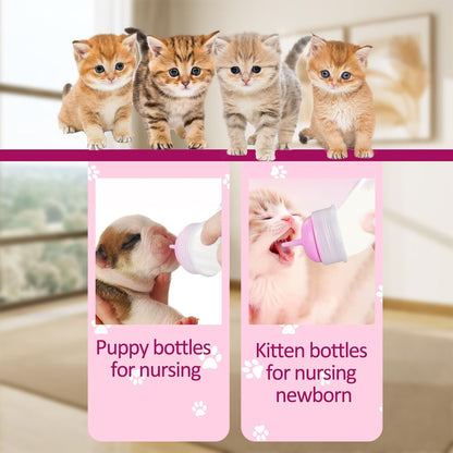 Pet Nursing Bottle Kit for Kitten Puppy,90mlCat Bottle Feeding Kit Nipple Kittens Syringe for Small Cat Dog Newborn Kitten Puppys Rabbits Squirrel Animals (Pink)