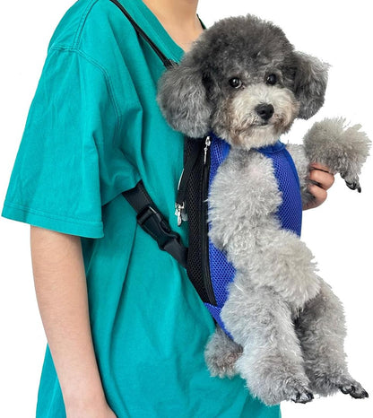 Pet Dog Carrier Backpack, Portable Breathable Mesh Chest Carrier, Polyester Woven Double Shoulder Pet Bag for Outdoor Adventures (SkyBlue, Large)