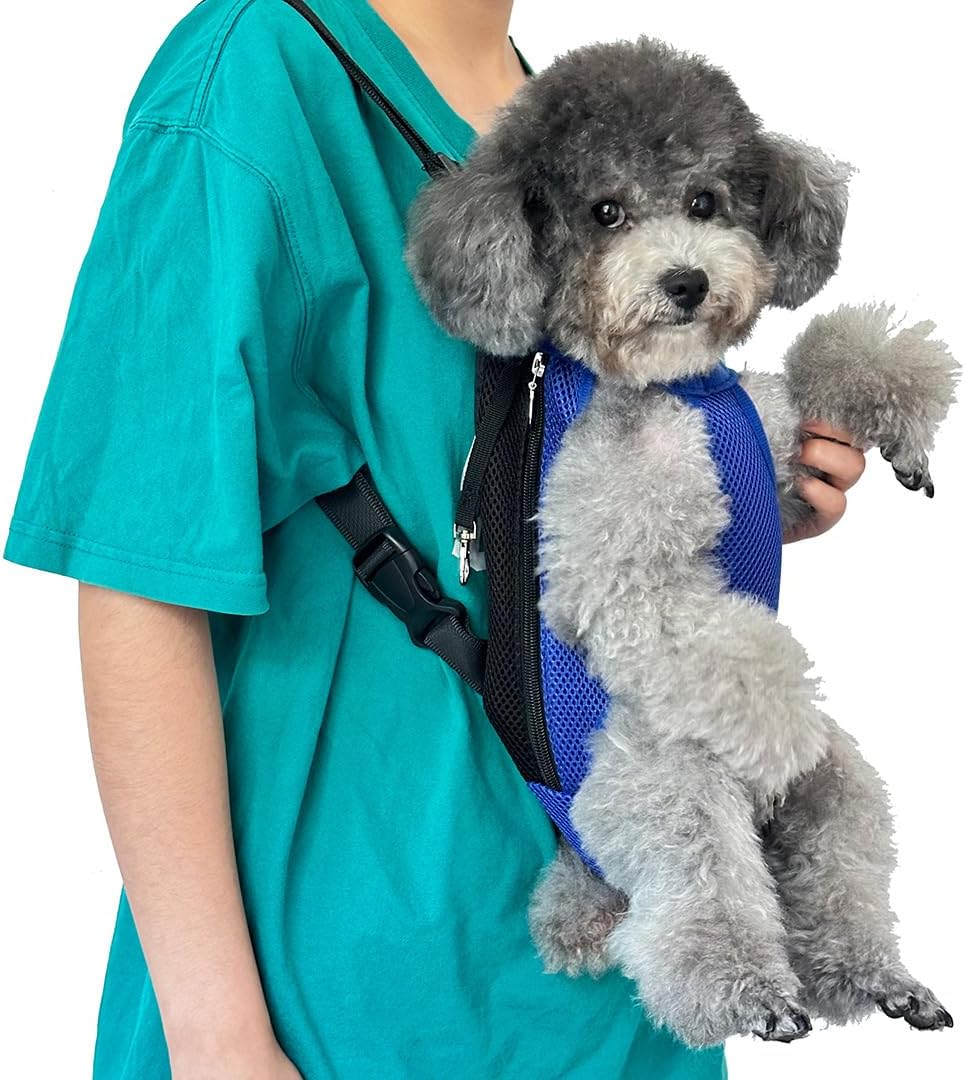 Pet Dog Carrier Backpack, Portable Breathable Mesh Chest Carrier, Polyester Woven Double Shoulder Pet Bag for Outdoor Adventures (SkyBlue, X-Large)