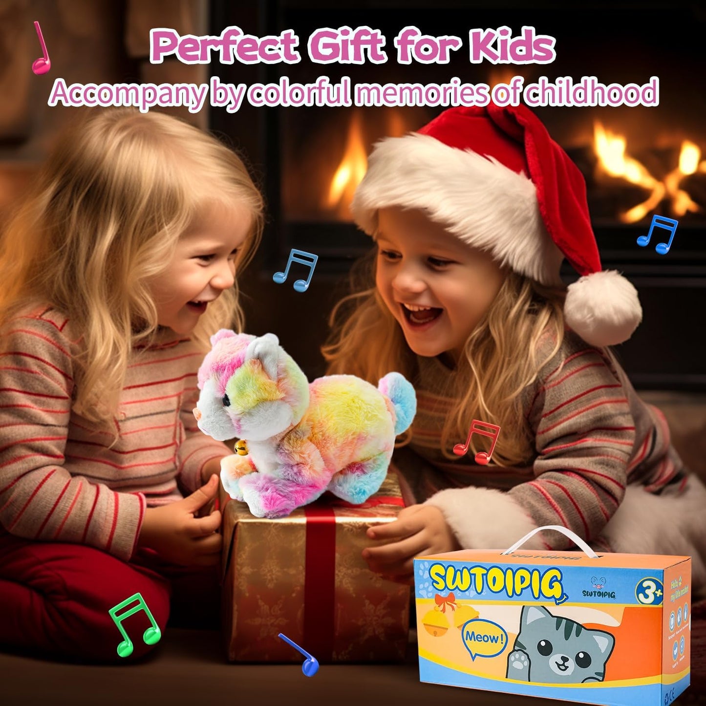 Smalody Interactive Electronic Plush Toy - Animated Sound Control Electronic Pet Robot Cat Kitten Toys Gifts for Boys & Girls Kids Birthday Christmas(LED Eyes) (Colorful)