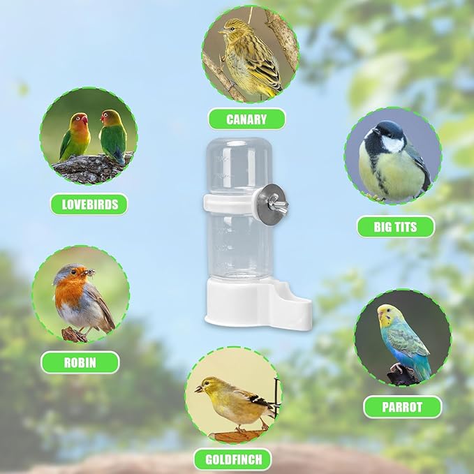 Automatic Bird Feeder and Water Dispenser, 2PCS Cage Accessories for Parrots, Budgie, Lovebirds, Parakeet, Cockatiel - Food Seed and Bottle Drinker (White 140ml)