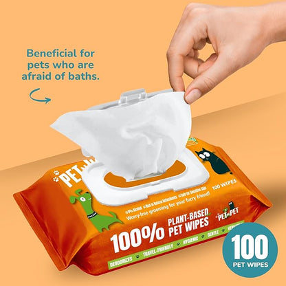 PET N PET 100% Plant Based Dog Wipes for Paws and Butt, 100 Counts Hypoallergenic Unscented Dog Pet Wipes, 8" x 8"
