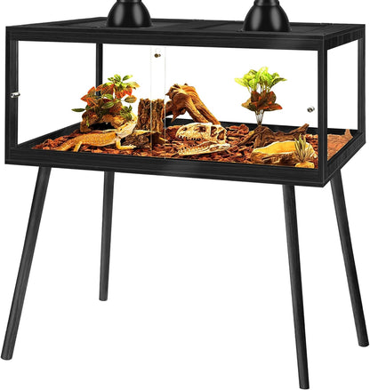 PROLEE Bearded Dragon Tank with Leg,Tempered Glass Lizard Tanks and Reptile Enclosure,Up to 78 Gallon Reptile Tank with Metal Mesh and Lockable Door for Snakes,Chameleon (Black, 78Gallons,48inch)