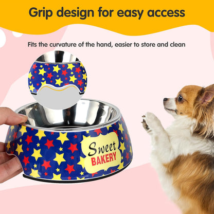 Pet Cats Dog Bowls - Non Slip Skid Proof Cartoon Pattern Heavy Duty Pet Cats Dog Food Water Bowls for Feeding Small Dogs Puppies Cats Kittens - Cartoon Stars-S